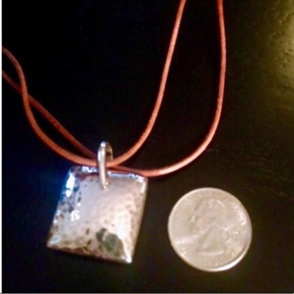 SILPADA Sterling Silver Square Hammered Puffed Pendant On Leather Necklace - Picture 7 of 9